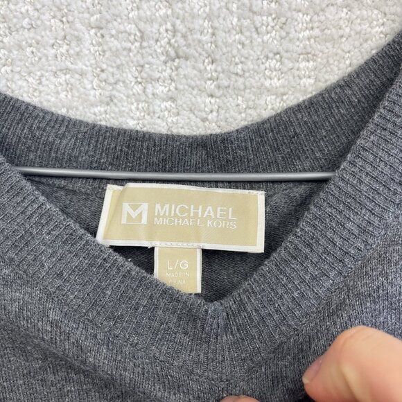 Michael Kors Mens Size L Sweater Gray Black MK Logo Crew Neck Knit Pullover Read - Picture 6 of 14